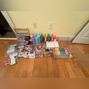 Huge craft bundle with cups, beads, tools, and supplies.